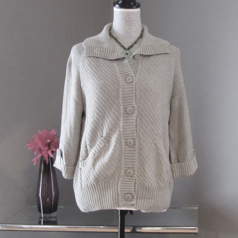 NEW Sonoma Gray Knit 3/4 Sleeve Cardigan Sweater M